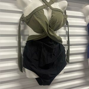 Olive and Black Wrap Swimsuit